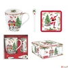 Kép 2/2 - Bögre Porcelán karácsonyi 3,5dl kanállal, parafa poháralátéttel dobozban Joyful Santa