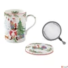 Kép 1/2 - Bögre Porcelán karácsonyi 3,5dl szűrős tetővel Joyful Santa dobozban