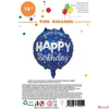 Kép 2/2 - Fólia lufi Happy Birthday kék, konfettis, gömb 45 cm