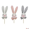 Kép 2/2 - Húsvéti dekor nyúl masnival betűzős textil 15cm zöld, rózsaszín, szürke 3 féle