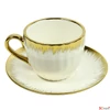 Kép 1/2 - Kerámia csésze kávés csészealjjal espresso fehér arany 11,5x11,5x1,5cm SDDST5