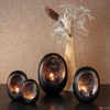 Kép 2/4 - Mécsestartó fekete Tealight Eggy S matt 25cm black/antique brass Holland DST53