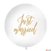 Kép 1/2 - Party Lufi mintás fehér, 100 cm, gömb Just married Óriás