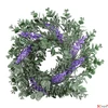 Kép 1/3 - Selyemvirág - művirág 25cm levendula koszorú lila 25x25x25cm SDDST5  élethű
