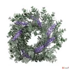 Kép 3/3 - Selyemvirág - művirág 25cm levendula koszorú lila 25x25x25cm SDDST5  élethű