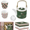 Kép 1/2 - Kancsó kanna+2pohár porcelán 6dl fémszűrővel, 160ml, Fancy Christmas, dobozban,