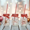 Kép 1/3 - Üvegpohár kézzel festett karácsony mintás szívószállal SDKAE25 3féle 7,3x13cm elegáns