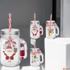 Kép 10/12 - Üvegpohár 450ML karácsony mintás szívószállal 3féle kpm25
