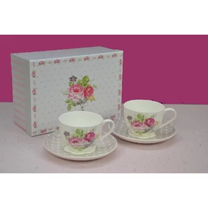 Kerámia cappucinos szett díszdobozban 2db csésze+2 alj rózsás