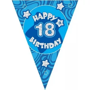 Party banner 3,6m Zászló fűzér Happy 18 Birthday feliratos Parti fólia zászlófűzér Blue 18-as szám