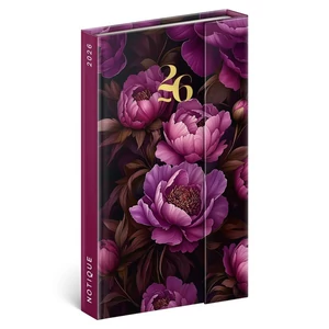 Agenda mágneses 2026 Purple Flowers, 13x21 cm Realsystem 2026 kollekció!