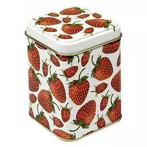 Díszdoboz ajándéknak 71x71x93m fém, fehér alapon eper mintás Strawberries Exclusive design