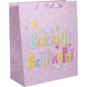 Ajándéktasak &quot;Boldog Szülinapot!&quot; rózsaszín 11*14cm 371559
