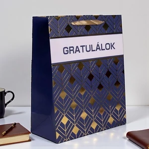 Ajándéktasak Gratulálok- kék fényes arany nyomattal M 18x23cm