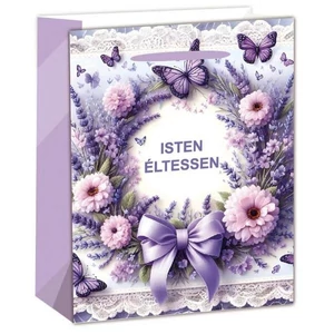 Ajandéktasak szalagfüles levendula Koszorú, Lila, Isten Éltessen 11x14x5cm 370496