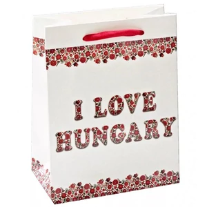 Ajándéktasak szalagfüles S fehér-piros I love Hungary feliratos mérete:11x14cm
