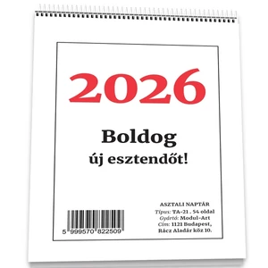 Asztali naptár TA/21 2026 asztali naptár TA21 hátlap nem tartozéka 70g fehér ofszet, Mdl