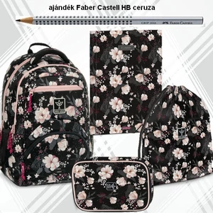 Iskolatáska szett Ars Una 24 iskolatáska, tolltartó, tornazsák, gumis Flowery Black