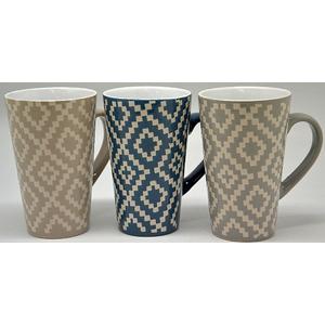 Bögre kerámia 330ml V forma SZŐTTES minta 2féle 250391 (7,8x12,5cm)