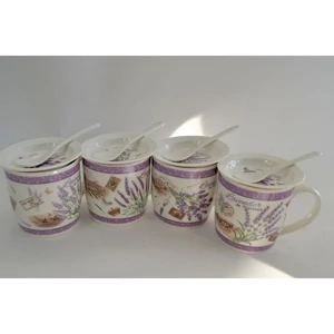 Bögre kerámia 340ml 16,5x18x9,6cm, kanállal és tetővel 2féle Favorite Lavender