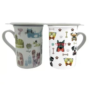 Bögre porcelán 280ml 11x8,5x11cm, fedővel 2 féle állatos