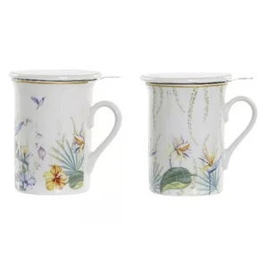 Bögre porcelán 280ml 11x8,5x11cm, fedővel 2 féle virágos