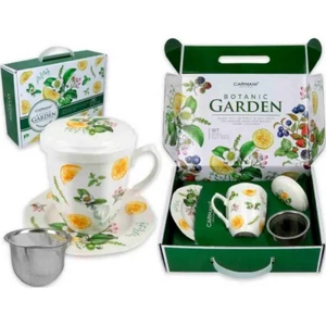 Bögre porcelán 300ml Porcelánbögre+alj tetővel, fémszűrővel díszdobozban, citromos