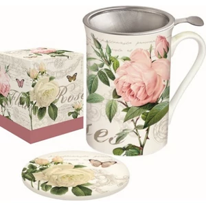 Bögre Porcelán 300ml szett, tetővel, fémszűrővel,Jardin Botan