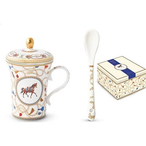 Bögre porcelán 300ml, tetővel kanálall dobozban, Cheval