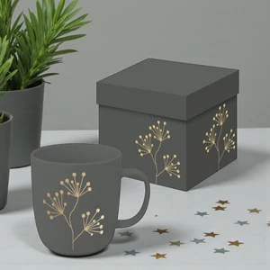 Bögre porcelán 3,5dl dobozban, Pure Gold Berries Grey