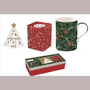Bögre porcelán 3,5dl +teafiltertartó 8,5x10,5cm+fémdobo dobozban