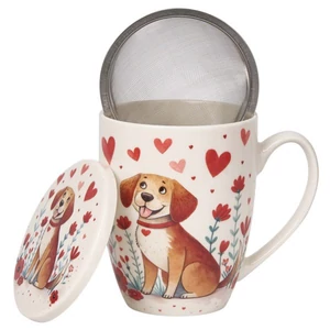 Bögre porcelán 360ml tetővel fémszűrővel Dog dobozban