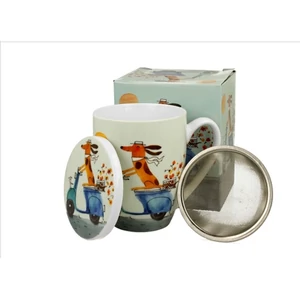 Bögre Porcelán 3,6dl tetővel fémszűrővel, Dog on a scoo dobozban