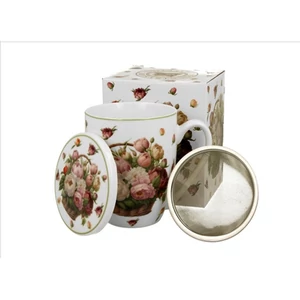 Bögre Porcelán 3,6dl tetővel fémszűrővel, Peonies dobozban