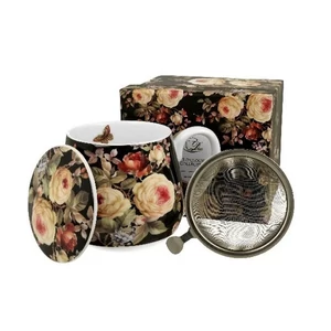 Bögre porcelán 430ml fekete rózsás, szűrővel