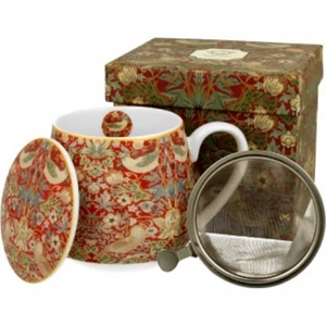 Bögre Porcelán 4,3dl William Morris:Strawberry Thief Re dobozban tetővel,fémszűrővel