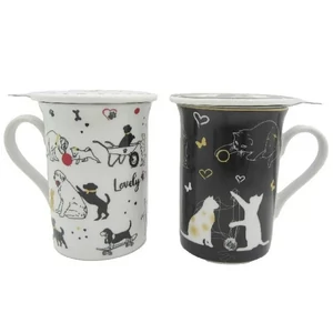 Bögre porcelán fedővel, 11x8,5x11cm, 280ml, 2 féle állatos