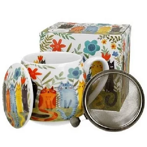 Bögre porcelán 430ml Szűrős hordó, Garden Felines