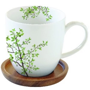 Bögre Porcelán 3,5dl akácfa alátéttel, Natura dobozban