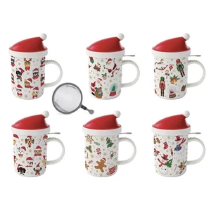 Bögre Porcelán karácsonyi 3,7dl tetővel fémszűrővel,Christmas Frie dobozban