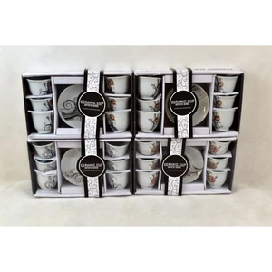Csésze+alj Porcelán 90ml mokkásgarnitúra, 6 személyes ornamentika színes virágokkal 4 féle