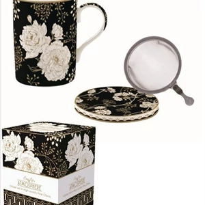 Bögre porcelán szűrővel 3,5dl tetővel Art Deco