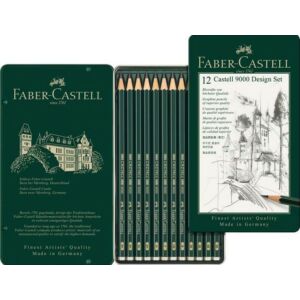 Faber-Castell grafitceruza 9000 Design szett 12db 5H-5B AG-Castell fémdobozban 119064