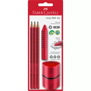 Faber-Castell grafitceruza Grip 2001 3dbgrafit+faragó+radír+vonalzó piros 580022