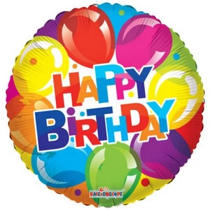 Partylufi fólia 18"/45cm Happy Birthday színes lufis
