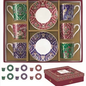 Csésze+alj kávés Porcelán 100ml Coffee Mania, Eclectic Chic 6db-os dobozban
