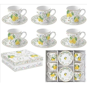 Csésze+alj kávés Porcelán 100ml Coffee Mania, Fleurs et Citrons 6db-os dobozban