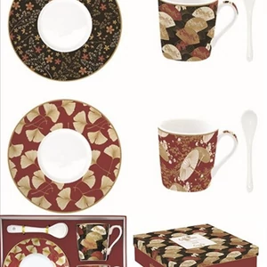 Csésze+alj kávés Porcelán 100ml kanállal, Coffee Mania, Kimono 2db-os dobozban