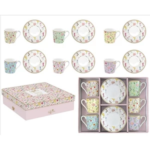 Csésze+alj kávés Porcelán 100ml Meadow Flowers, Coffee Mania 6db-os dobozban