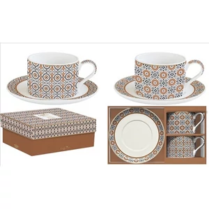 Csésze+alj Porcelán 2,4dl Coffee Mania, Geoethnic 2db-os dobozban